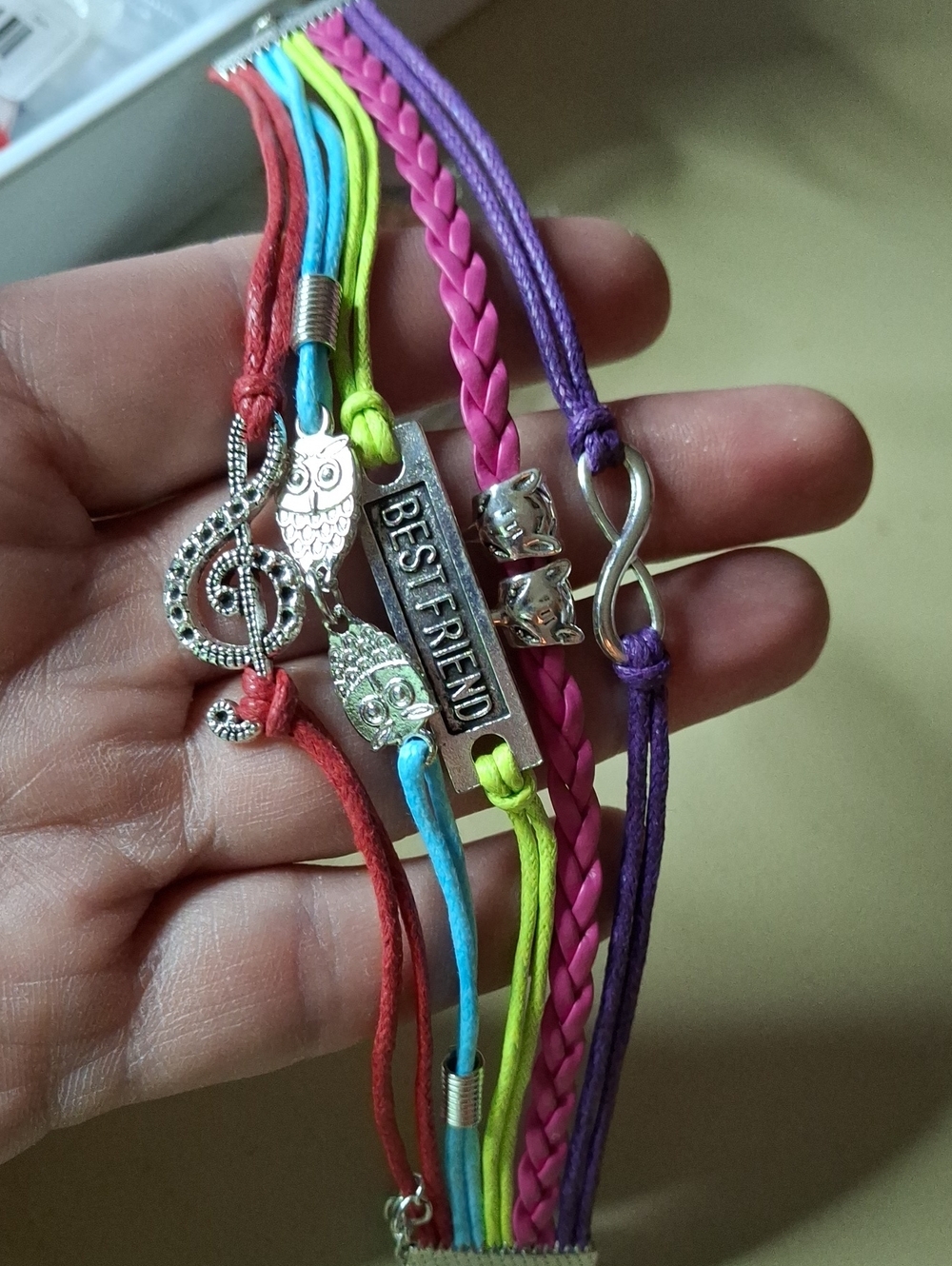 Braided Multi-Charm Bracelet Stack - Multi Colors